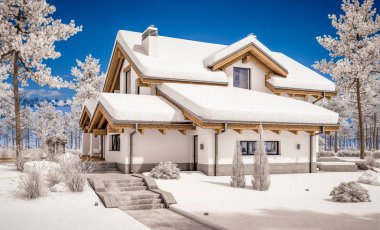 dağ evi tarzı modern rahat evde 3D render 