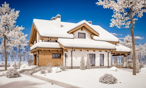 dağ evi tarzı modern rahat evde 3D render 