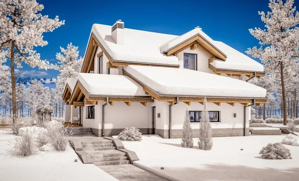 dağ evi tarzı modern rahat evde 3D render 