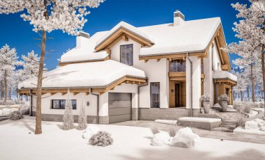 dağ evi tarzı modern rahat evde 3D render 