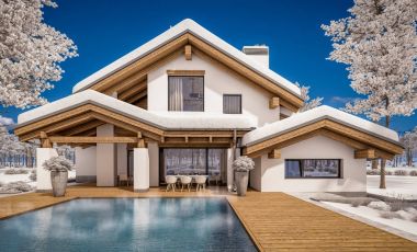 dağ evi tarzı modern rahat evde 3D render 