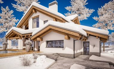 dağ evi tarzı modern rahat evde 3D render 