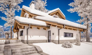 dağ evi tarzı modern rahat evde 3D render 