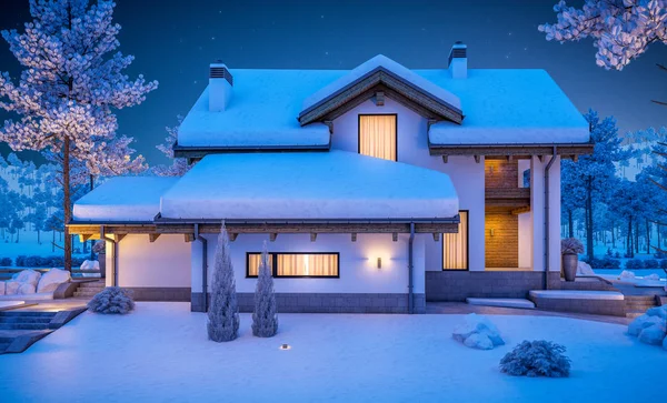 3d rendering of modern cozy house in chalet style — Stock Photo, Image