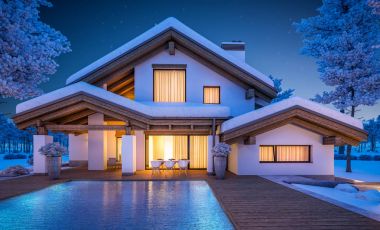 dağ evi tarzı modern rahat evde 3D render 