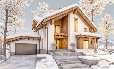 dağ evi tarzı modern rahat evde 3D render 