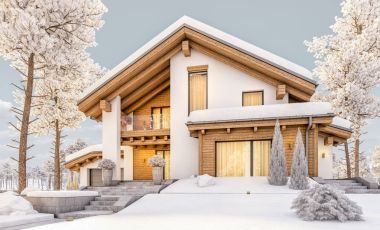 dağ evi tarzı modern rahat evde 3D render 