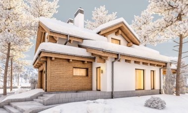 dağ evi tarzı modern rahat evde 3D render 