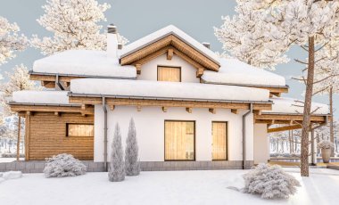 dağ evi tarzı modern rahat evde 3D render 