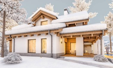 dağ evi tarzı modern rahat evde 3D render 