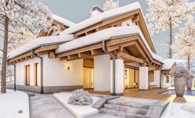 dağ evi tarzı modern rahat evde 3D render 