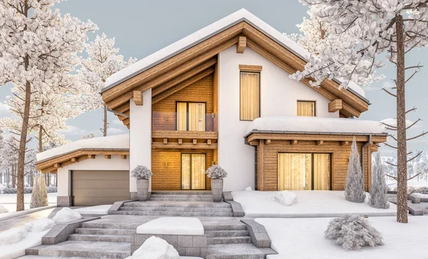 3D renderização da casa aconchegante moderna em estilo chalé — Fotografia de Stock