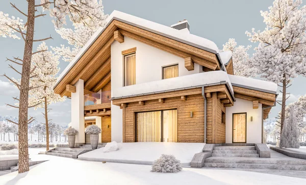 dağ evi tarzı modern rahat evde 3D render 