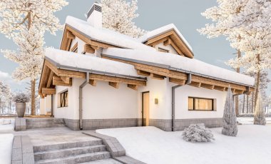 dağ evi tarzı modern rahat evde 3D render 