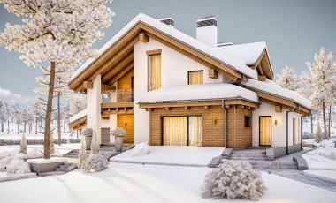 dağ evi tarzı modern rahat evde 3D render 