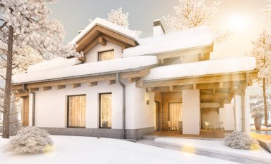 dağ evi tarzı modern rahat evde 3D render 