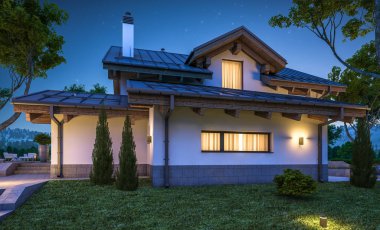 dağ evi tarzı modern rahat evde 3D render 