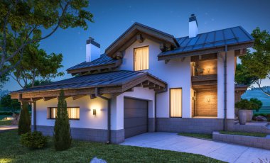 dağ evi tarzı modern rahat evde 3D render 