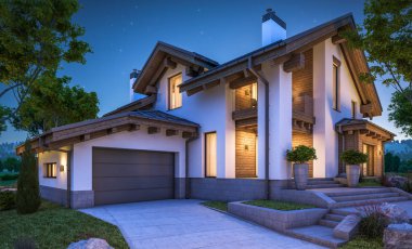 dağ evi tarzı modern rahat evde 3D render 