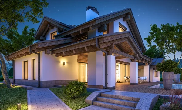 3D renderização da casa aconchegante moderna em estilo chalé — Fotografia de Stock