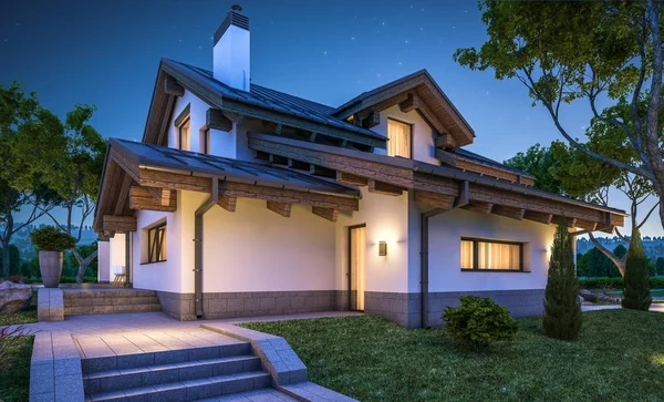 dağ evi tarzı modern rahat evde 3D render 