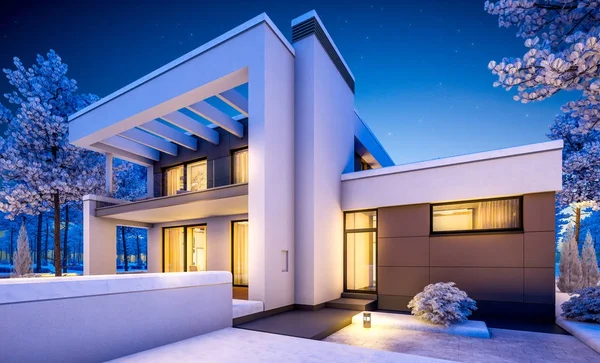 3d rendering of modern winter house at night — Stock Photo, Image