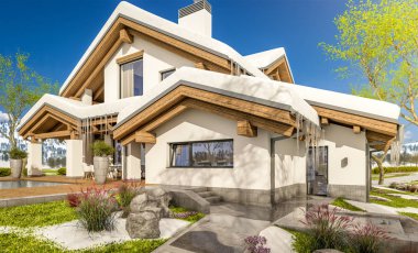 dağ evi tarzı bahar modern rahat evde 3D render 