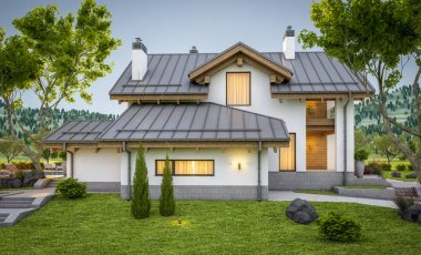 dağ evi tarzı modern rahat evde 3D render 