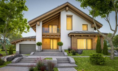 dağ evi tarzı modern rahat evde 3D render 