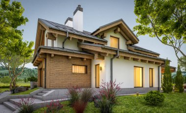 dağ evi tarzı modern rahat evde 3D render 