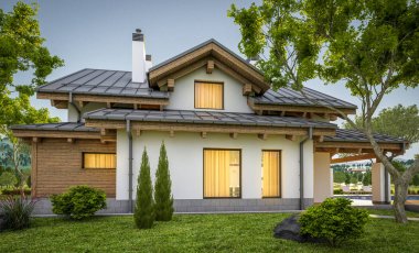 dağ evi tarzı modern rahat evde 3D render 