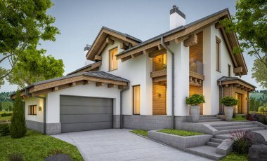 dağ evi tarzı modern rahat evde 3D render 