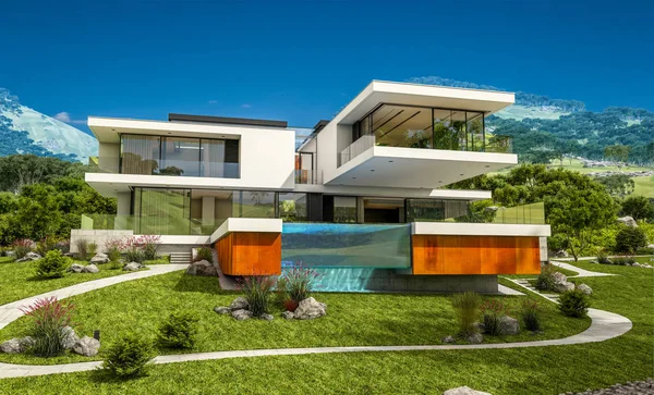 3d rendering of modern house by the river — Stock Photo, Image