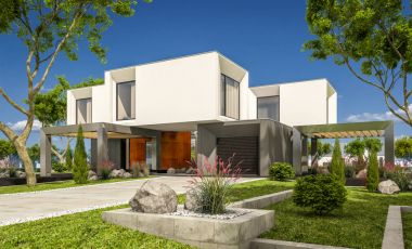 Bahçedeki modern ev 3D render