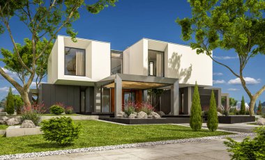 Bahçedeki modern ev 3D render