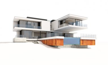 modern ev üzerinde beyaz izole 3D render.