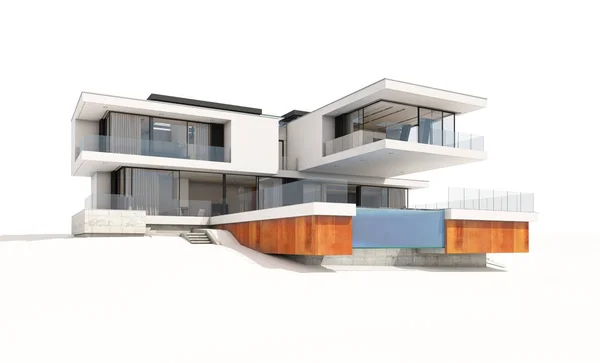Renderowania 3D, nowoczesny dom na białym tle. — Zdjęcie stockowe