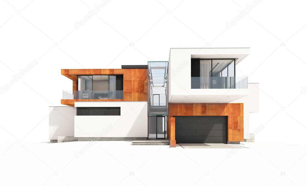 3d rendering of modern house isolated on white.
