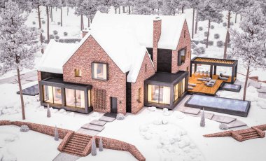 w havuzlu havuzlarda modern klinker evin 3d render