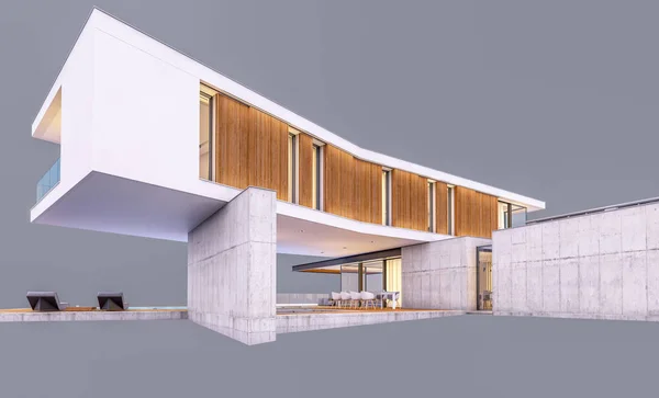 G üzerinde izole havuz ile tepede modern evin 3d render — Stok fotoğraf