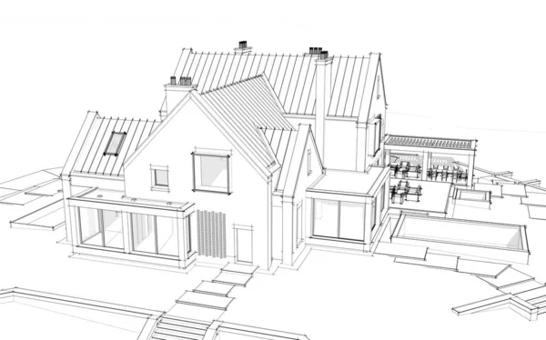 3d rendering van moderne klinker huis aan de vijvers met zwembad blac — Stockfoto