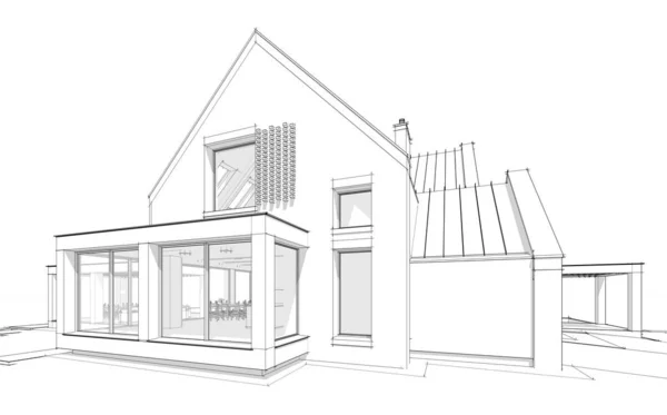 3d rendering van moderne klinker huis aan de vijvers met zwembad blac — Stockfoto