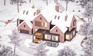 w havuzlu havuzlarda modern klinker evin 3d render
