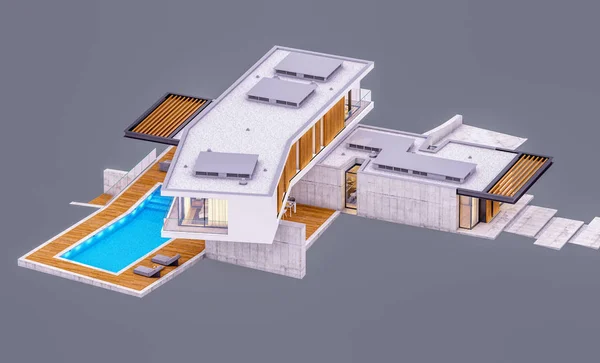 3D-Rendering von modernen Haus auf dem Hügel mit Pool isoliert auf g — Stockfoto