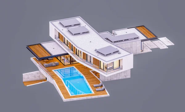 3d renderização de casa moderna na colina com piscina isolada em g — Fotografia de Stock