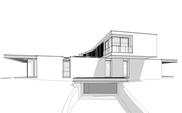 3d rendering of modern house on the hill with pool black line on — Stock Photo, Image