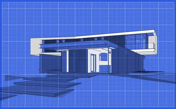 3D vykreslování moderního domu na kopci s bazénem černou čárou na — Stock fotografie