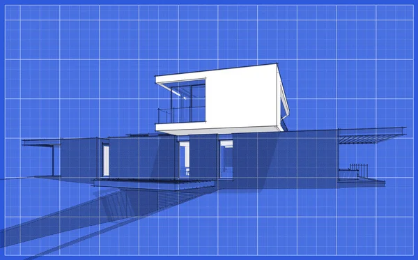 3D vykreslování moderního domu na kopci s bazénem černou čárou na — Stock fotografie