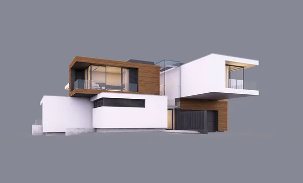 3d rendering of modern house by the river at evening isolated on — Stock Photo, Image