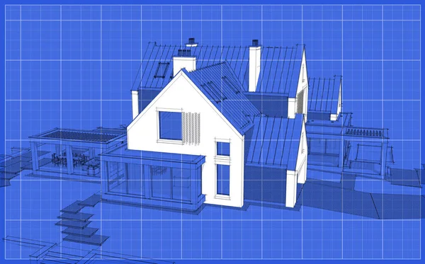 3D візуалізація сучасного клінкерного будинку на ставках з басейном Блек — стокове фото